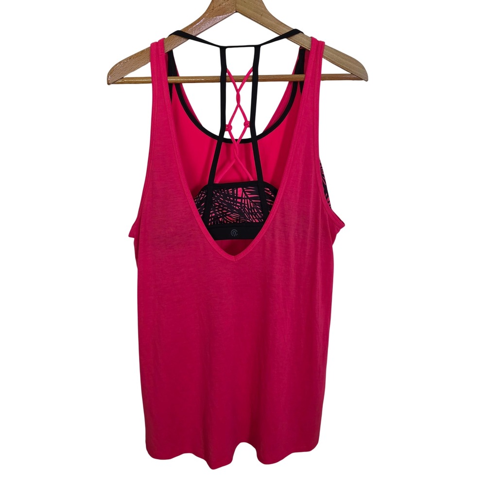 Champion C9 2 in 1 Tank XL Pink Tropical Built-in Bra Racerback Top Athleisure